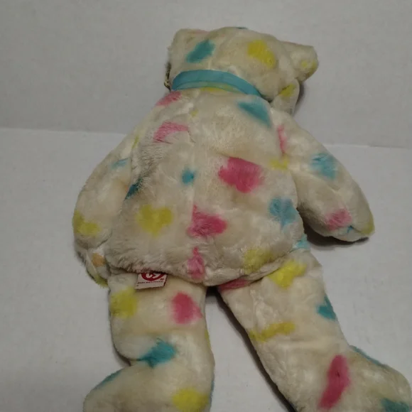 Vintage Beanie Baby Kissme.Ty Multicolor Plush Bear with Blue Bow - Picture 3 of 5